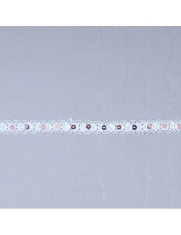 Dentelle blanche avec sequins roses